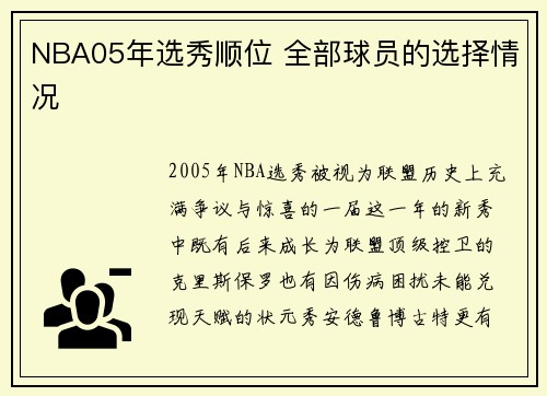 NBA05年选秀顺位 全部球员的选择情况