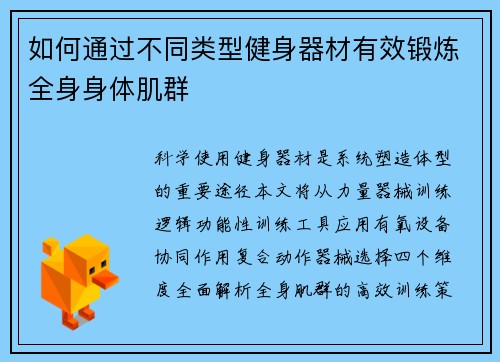 如何通过不同类型健身器材有效锻炼全身身体肌群