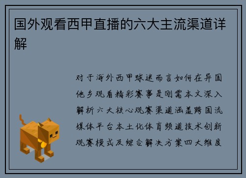 国外观看西甲直播的六大主流渠道详解