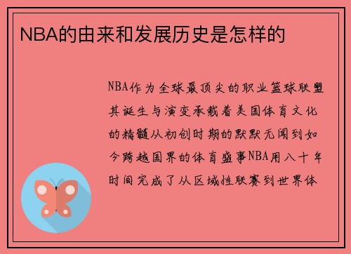 NBA的由来和发展历史是怎样的